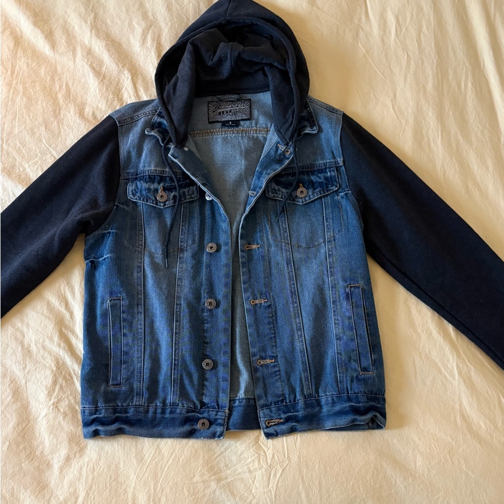 Women’s Denim and Black Hooded Jacket